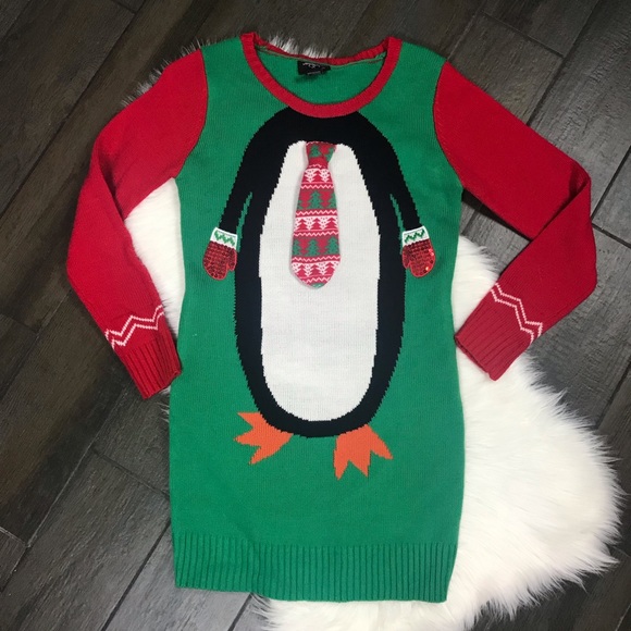 Hooked Up penguin w tie ugly Christmas sweater Hooked Up penguin w tie ugly Christmas sweater